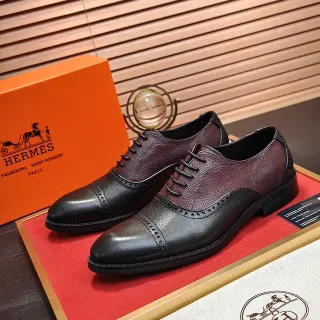 Hermès Black Burgundy Two-Tone Leather Full Wingtip Brogue