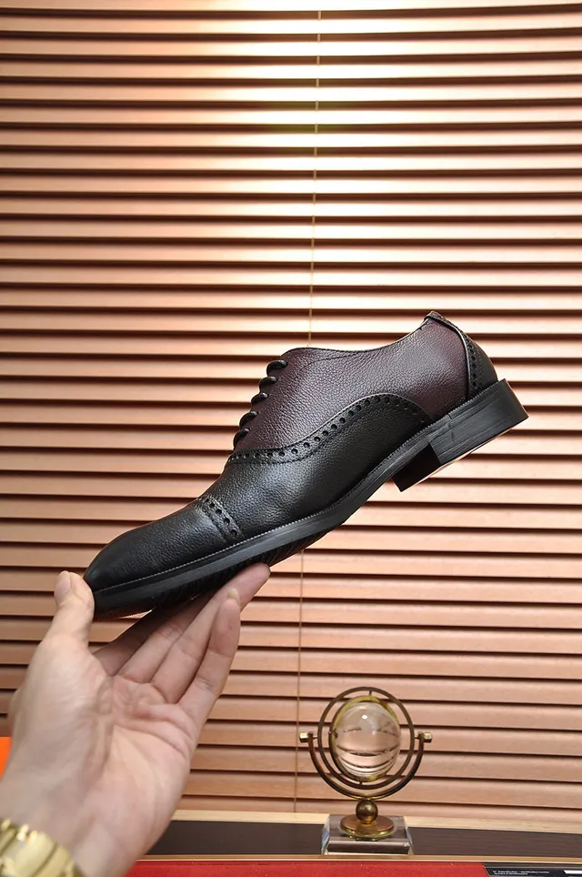 Hermès Noir Borgoña Cuir Bicolore Brogue À Aile Complète 6