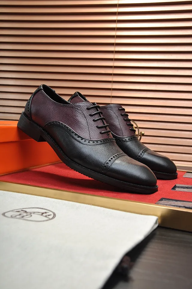 Hermès Noir Borgoña Cuir Bicolore Brogue À Aile Complète 8