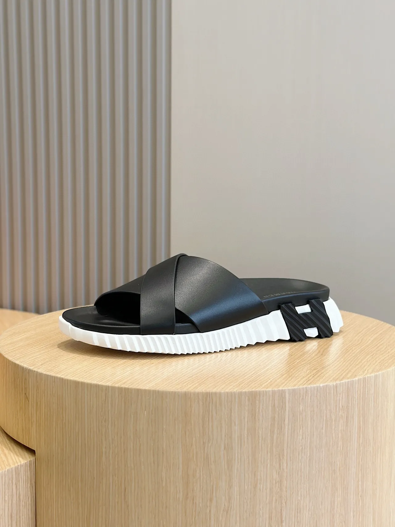 Hermès Black Cross Strap Slide Sandals 2