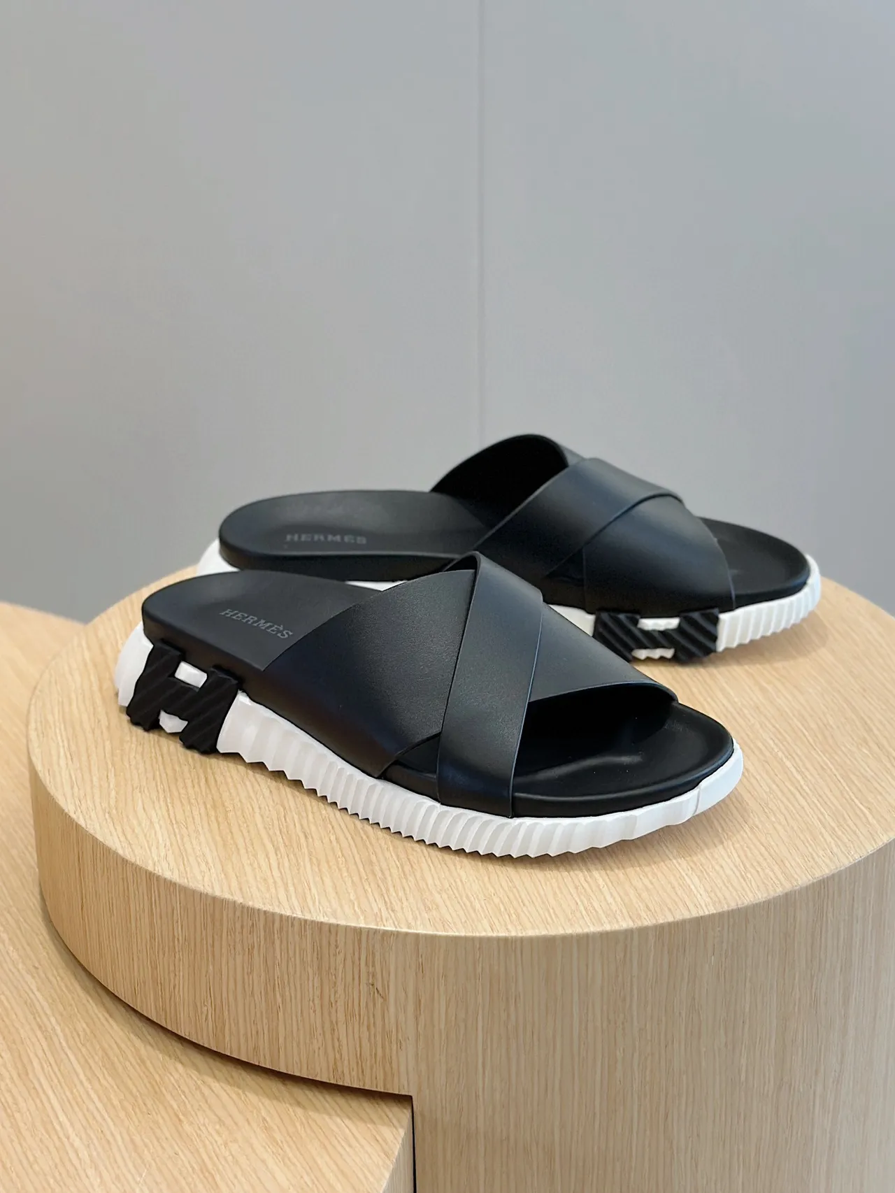 Hermès Black Cross Strap Slide Sandals 3