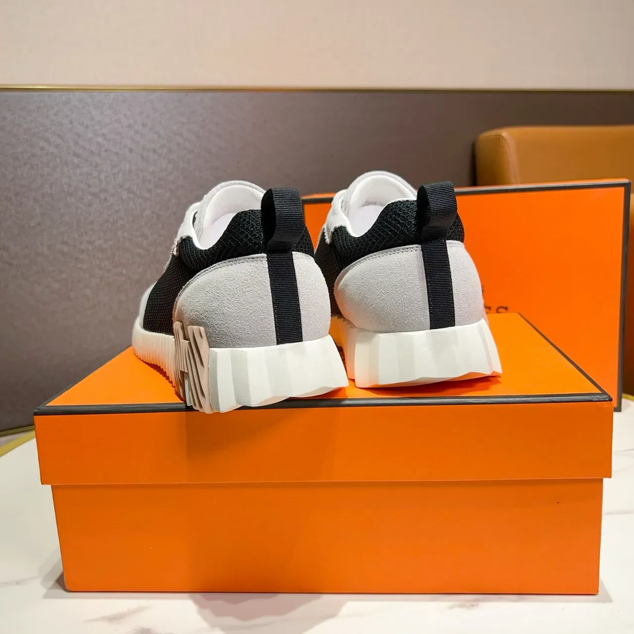 Hermès Black White Mesh And Suede Panel Construction Zigzag Stitched Overlays Lifestyle Sneakers 2