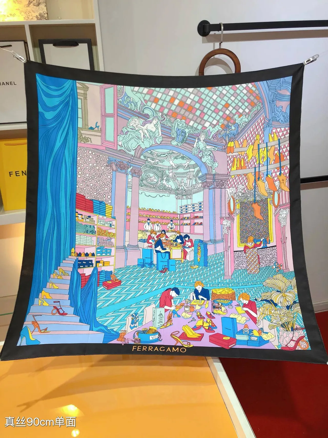 Hermès Écharpe de Soie Bleu Noir Carrée Imprimerie Nautique 6
