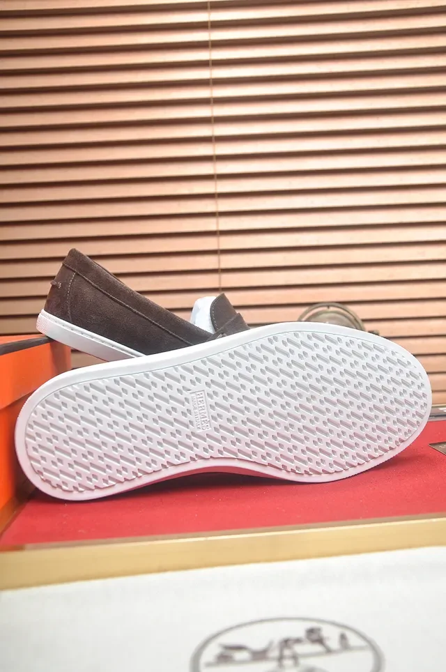 Hermès Brown White Suede Upper Rubber Sole Loafer 3