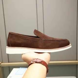 Hermès 棕白麂皮一腳蹬樂福鞋