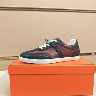 Hermès Burgundy Black Two-Tone Leather Metal Lace Toggle Lifestyle Sneakers