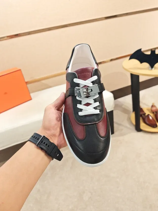 Hermès Burgundy Black Two-Tone Leather Metal Lace Toggle Lifestyle Sneakers 5