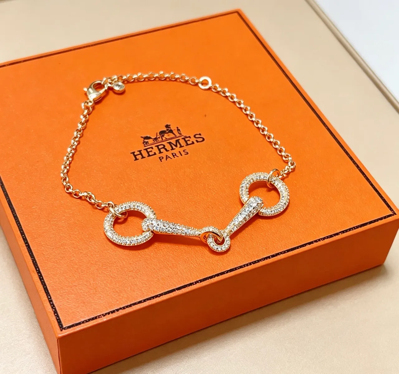 Hermès Chaîne d'Ancre Pavé Rose Gold Crystal Bracelet 6
