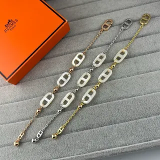 Hermès Chaine d'Ancre 白色树脂和金属链手链