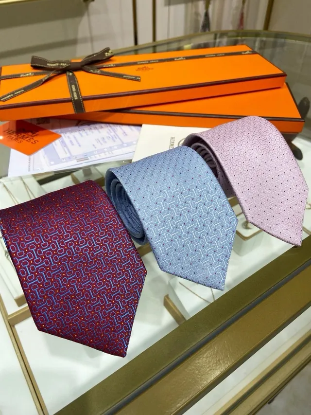 Hermès Gravata de seda com padrão geométrico em borgonha e azul 4
