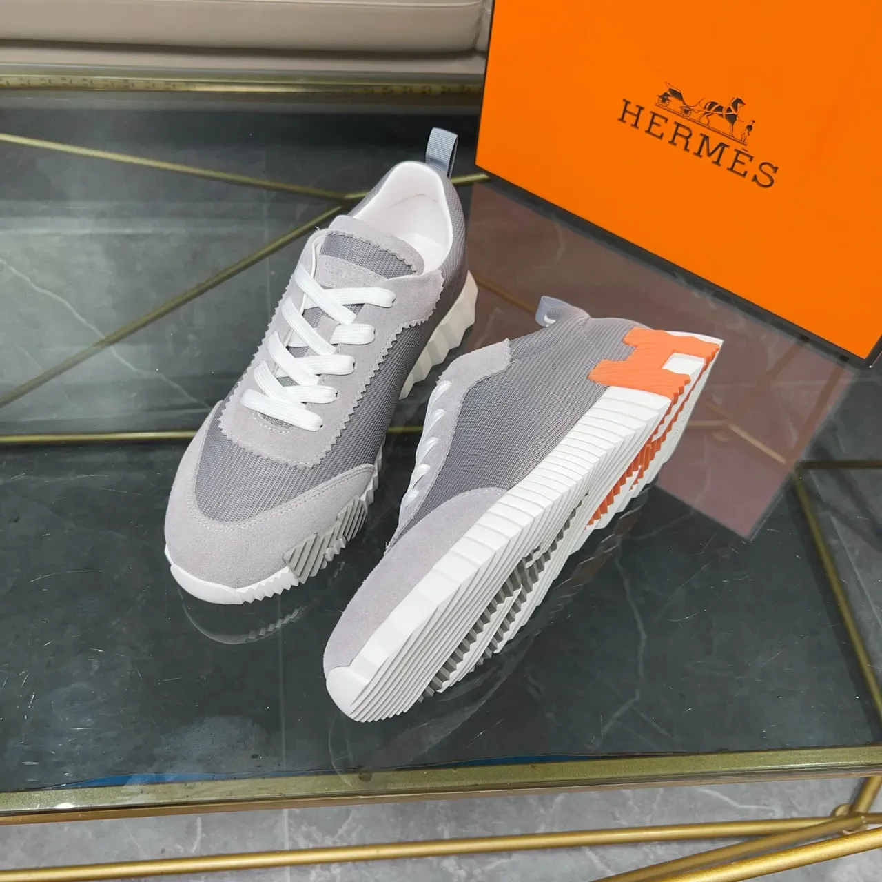 Hermès Gray and Orange Lifestyle Sneakers 5