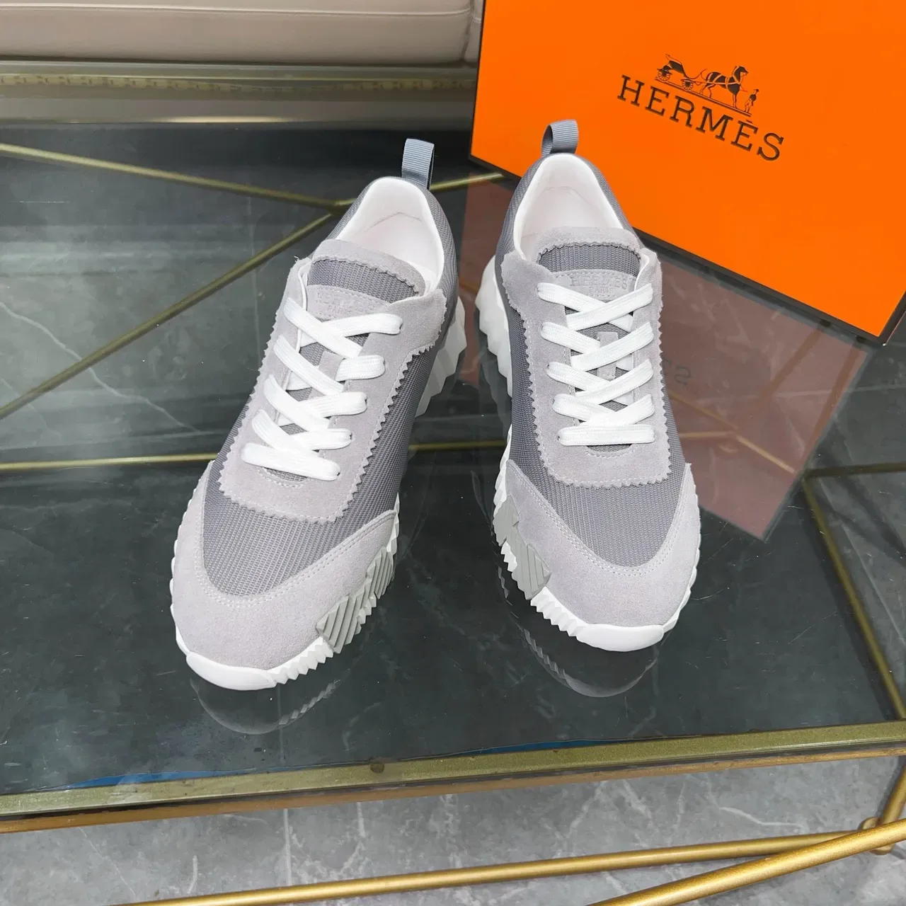 Hermès Gray and Orange Lifestyle Sneakers 6