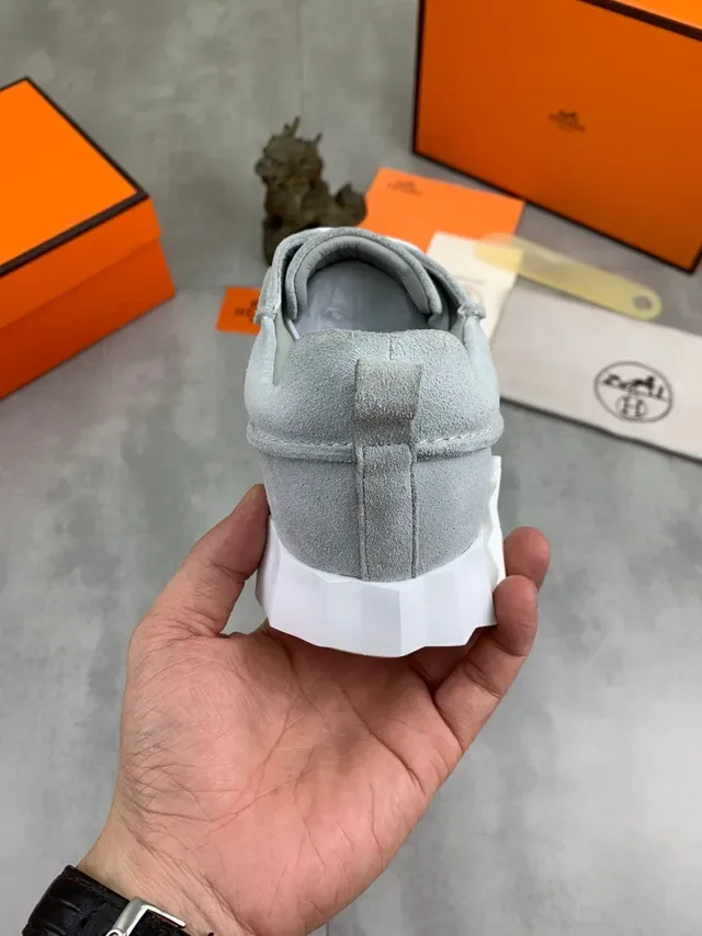 Hermès Gray White Suede Upper Ridged Sole Lifestyle Sneakers 3