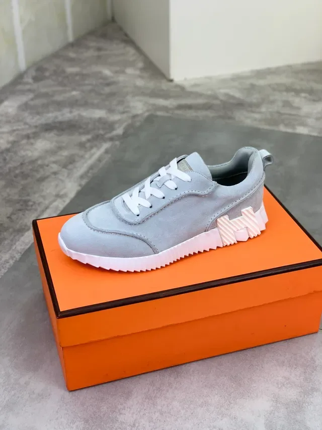 Hermès Gray White Suede Upper Ridged Sole Lifestyle Sneakers 4