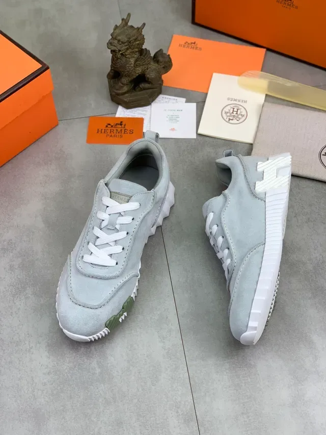 Hermès Gray White Suede Upper Ridged Sole Lifestyle Sneakers 5