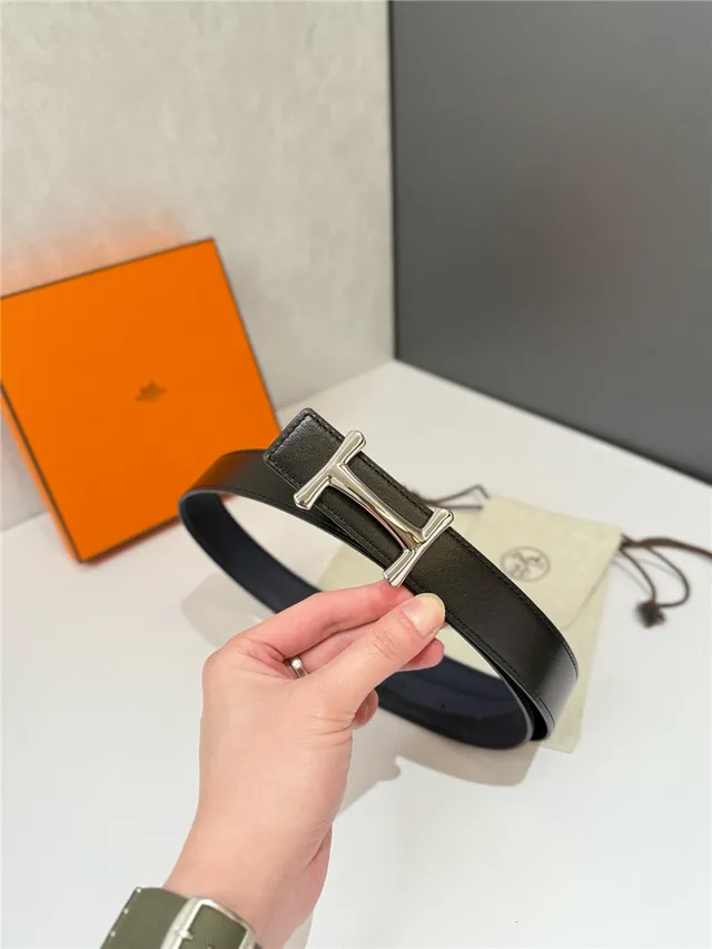 Hermès H Buckle Belt preto bege reversível couro texturizado de metal 14