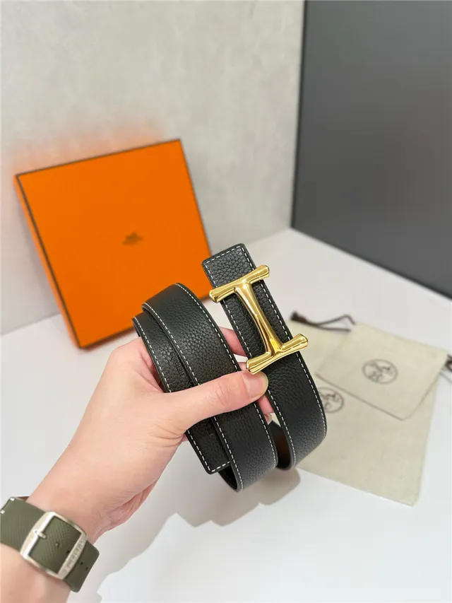 Hermès H Buckle Belt preto bege reversível couro texturizado de metal 23
