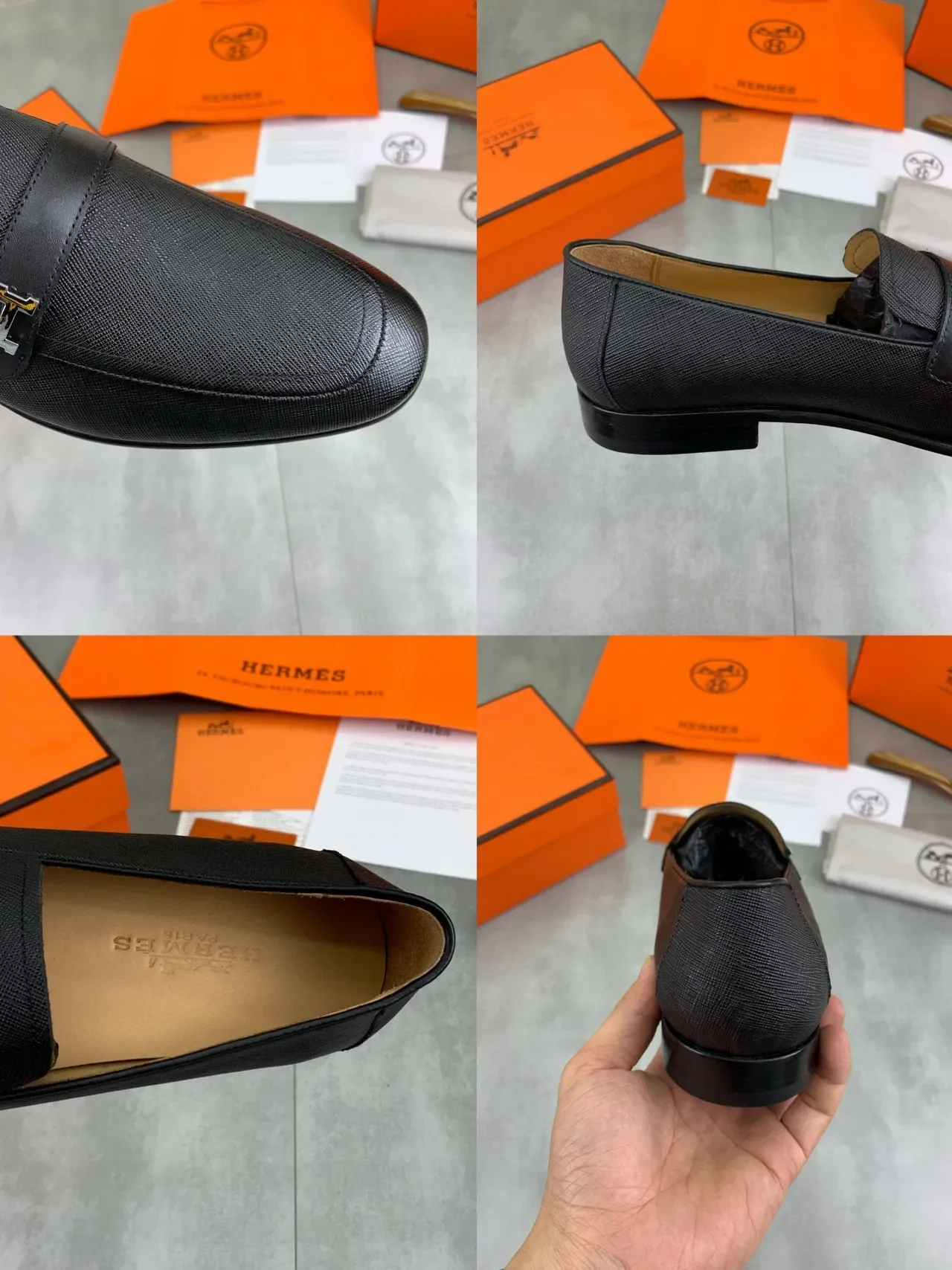Hermès H Loafer Black Textured Leather Slip-On Loafers 2