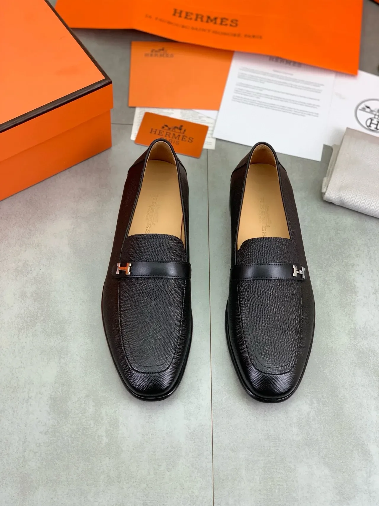 Hermès H Loafer Black Textured Leather Slip-On Loafers 5