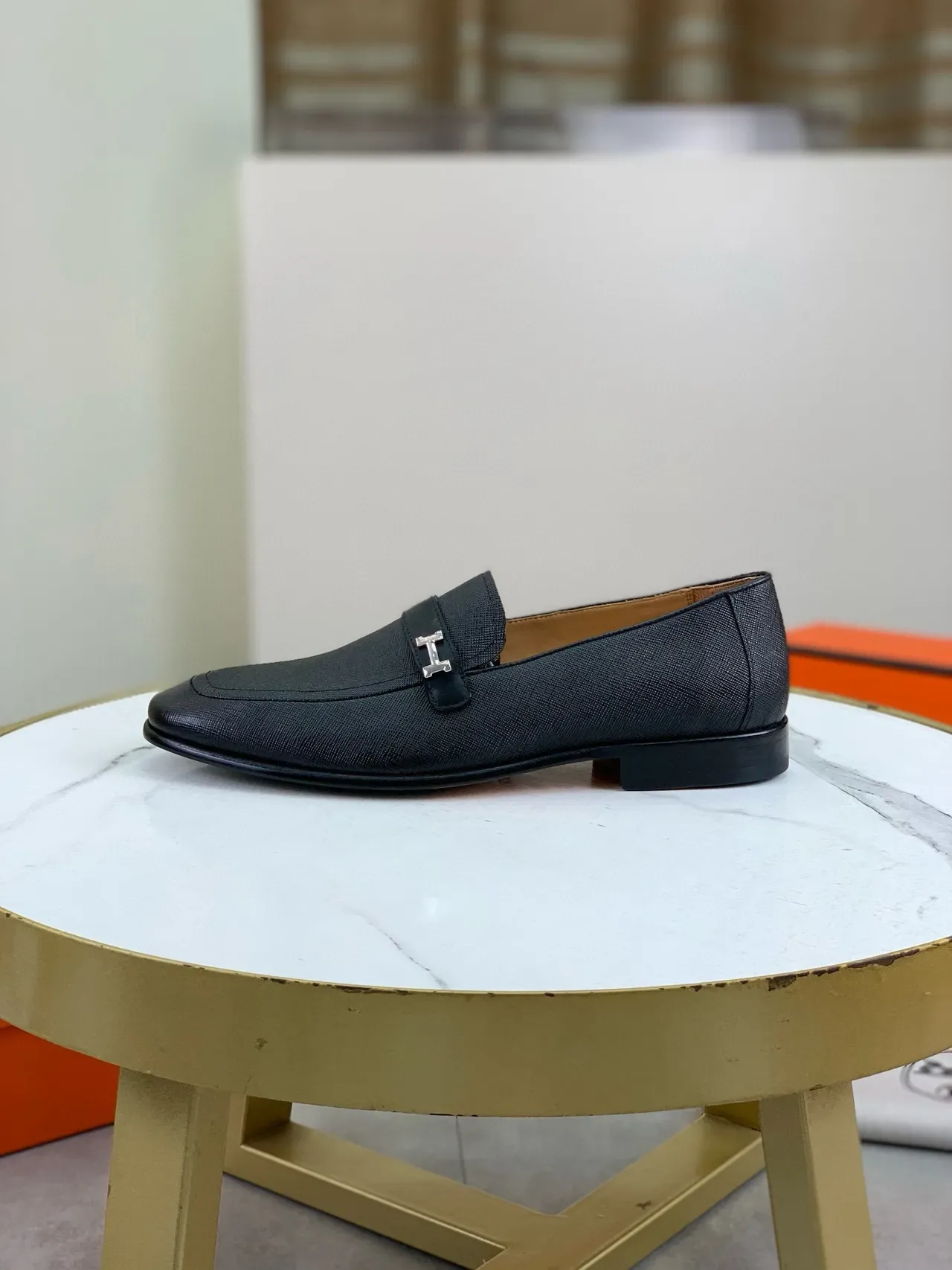 Hermès H Loafer Black Textured Leather Slip-On Loafers 6