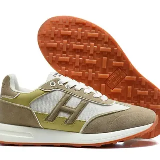 Hermès H-RUN বেইজ অলিভ গ্রিন সাদা কমলা লাইফস্টাইল স্নিকার