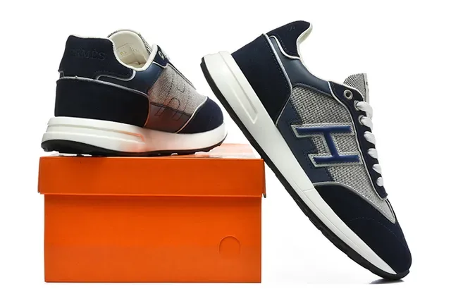 Hermès H-RUN 米色 橄榄绿 白 橙 生活方式运动鞋 19