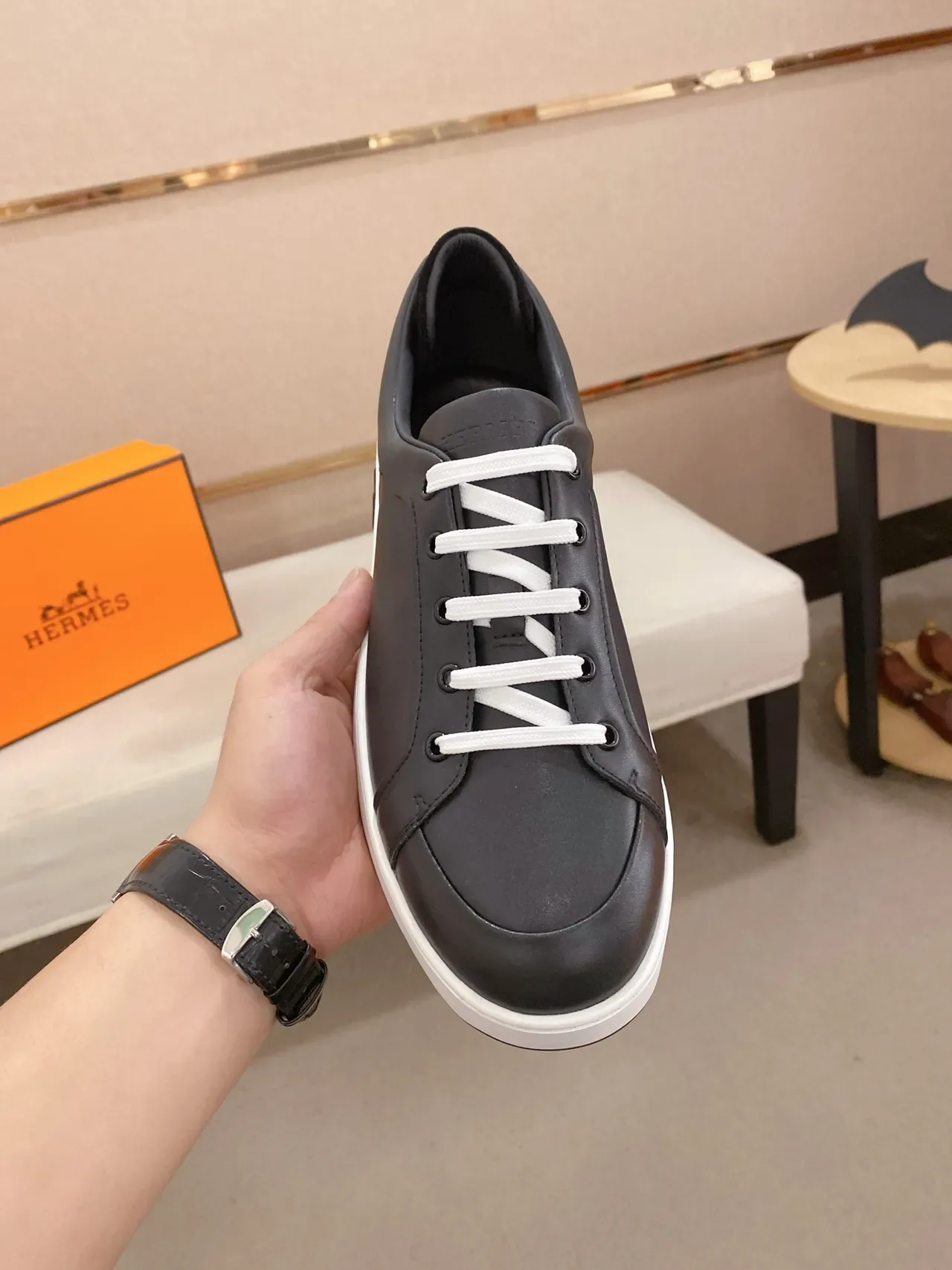 Hermès H Sneaker 黑白生活方式运动鞋 6