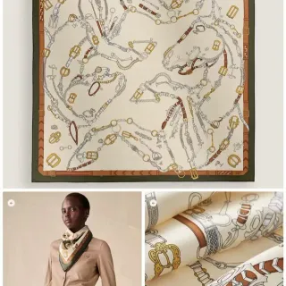 Hermès Les Vieux Lézard ক্রিম অলিভ গ্রিন রেশম স্কার্ফ