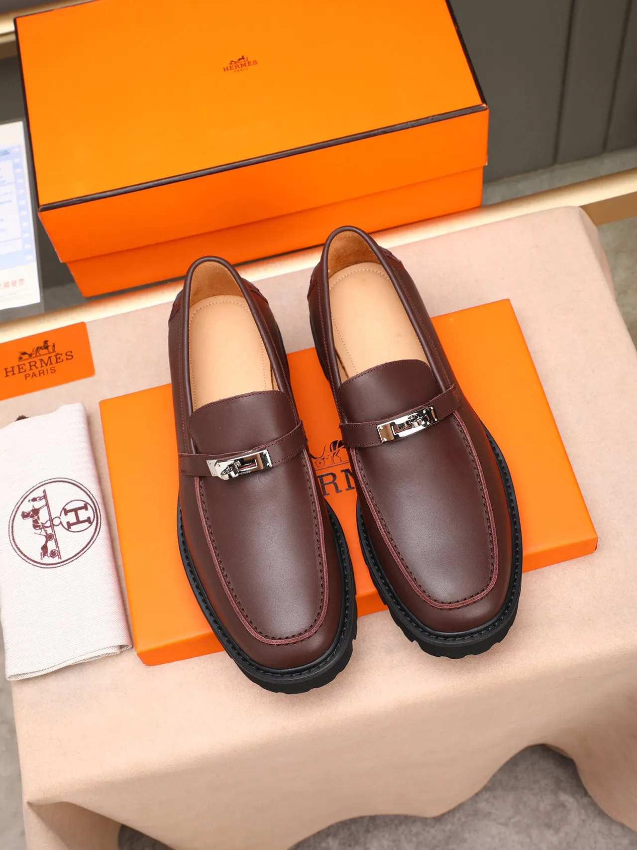 Hermès Loafer Brown Black Leather Horsebit Buckle Loafer 2