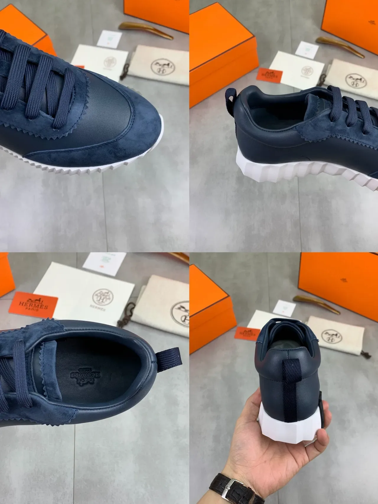 Hermès Sneaker Lifestyle en daim et cuir bleu marine 2