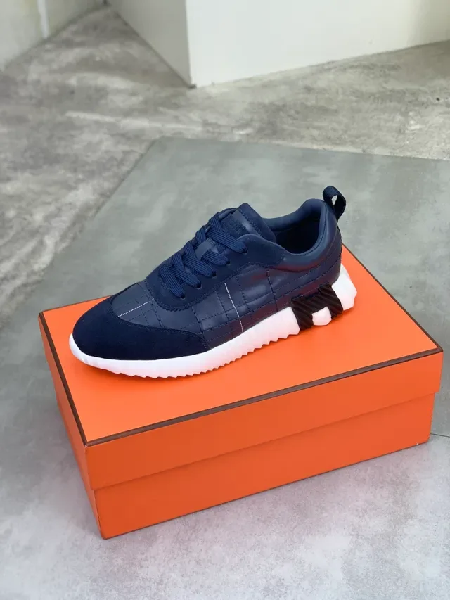 Hermès Sneakers style de vie hybrides cuir-suede bleu marine 5