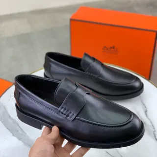 Hermès Oran حذاء جلد أسود لورف بيني