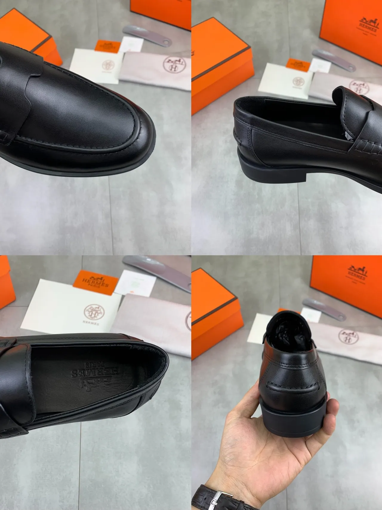 Hermès Oran কালো চামড়ার পেনি লোফার 3
