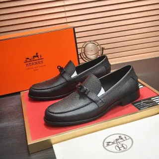 Hermès Oran 黑色纹理皮革 蹬式乐福鞋