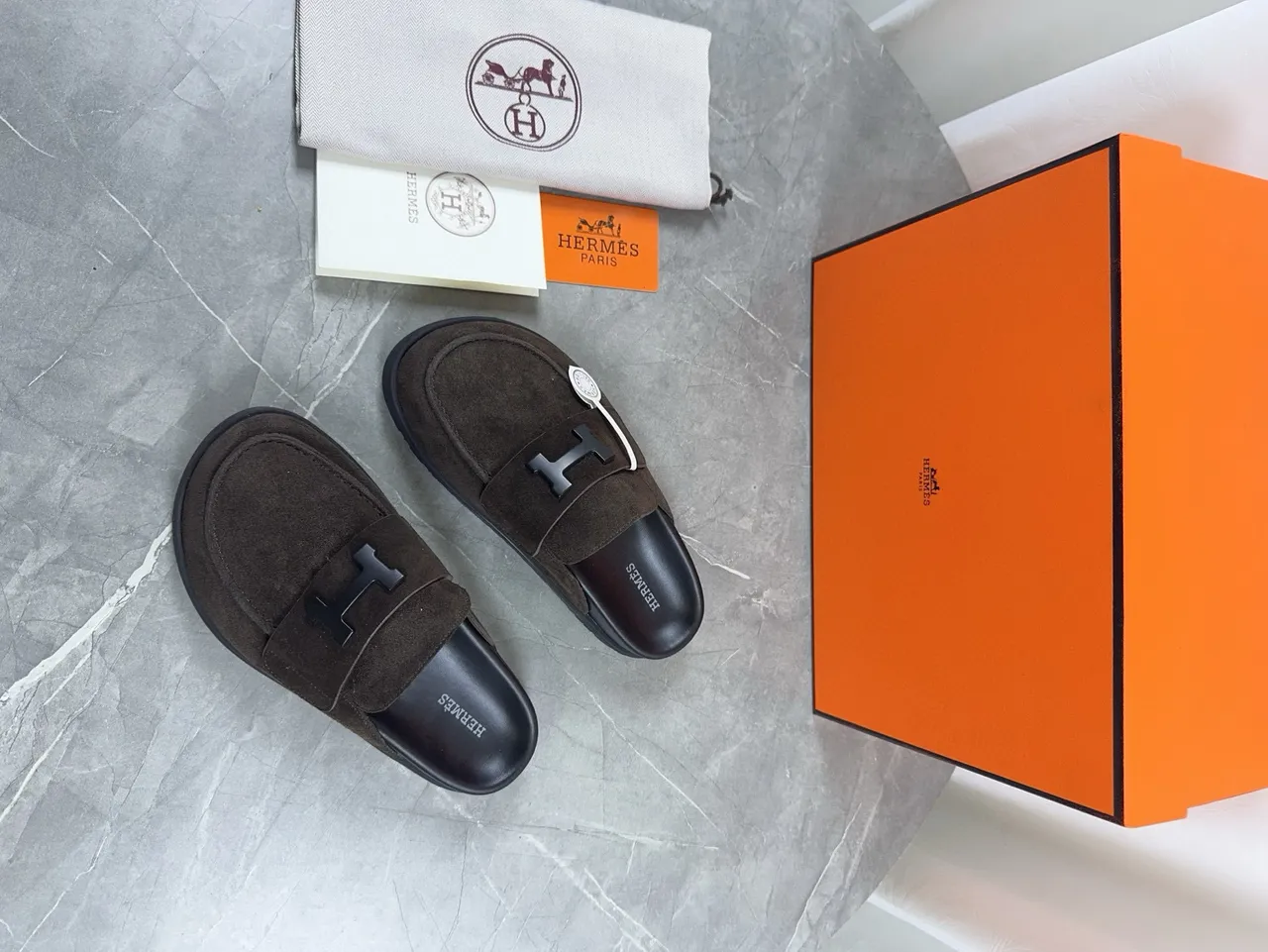 Hermès Oran Brown Suede H-Buckle Loafer 2