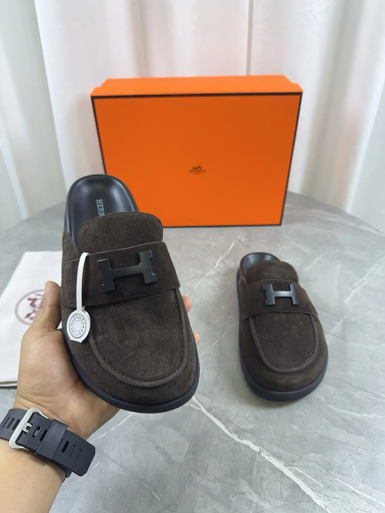 Hermès Oran Brown Suede H-Buckle Loafer 6
