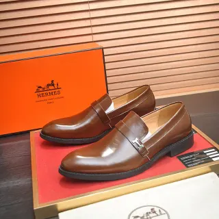 Hermès Oran Loafer بني جلد مصقول H-Buckle موكاسين