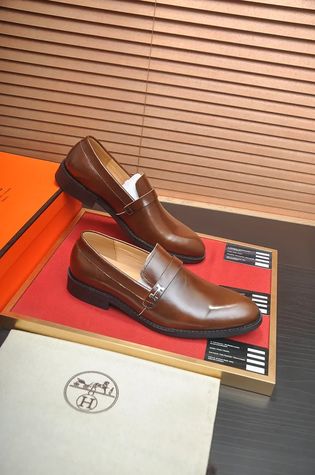 Hermès Oran Loafer Marron Cuir Poli H-Buckle Mocassins 4