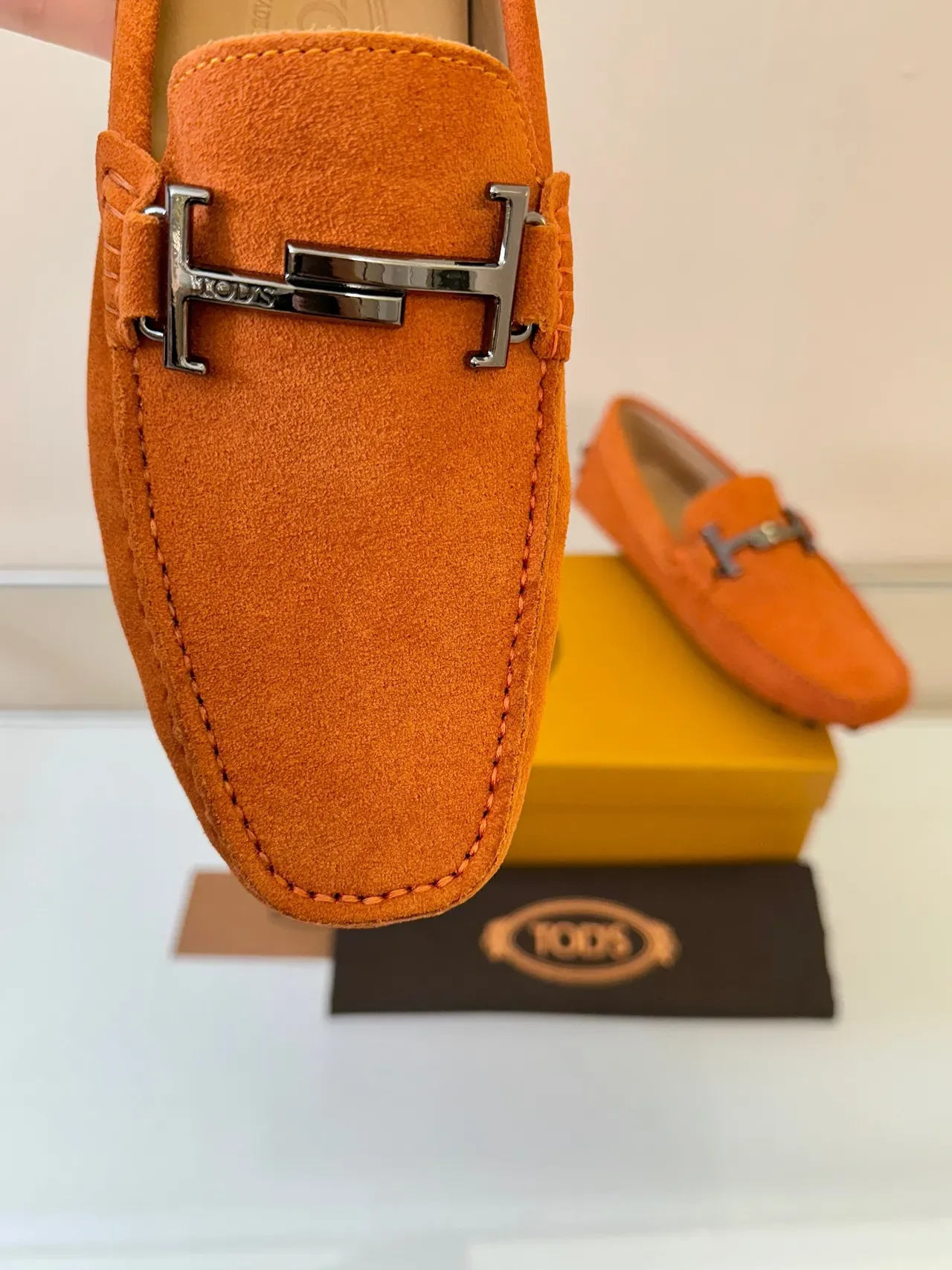 Hermès Oran Loafer Orange Suede H-Bit Loafers 3