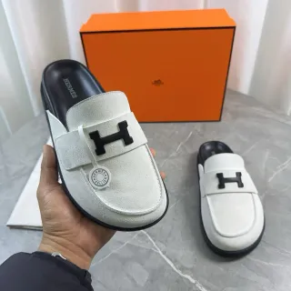 Hermès Oran Loafer सफेद सुड H-Logo पट्टी स्लिप-ऑन लोअफर