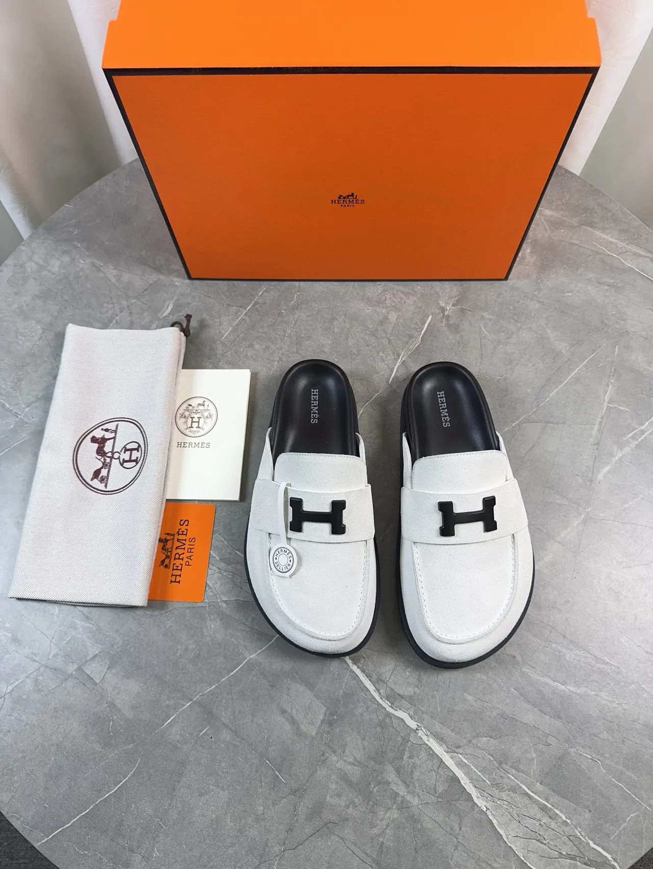 Hermès Oran Loafer Ante blanco Correa H-Logo Mocasín deslizable 6
