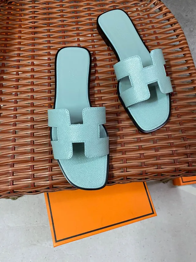 Hermès Oran Mint Blue H-Strap Flat Slippers 5
