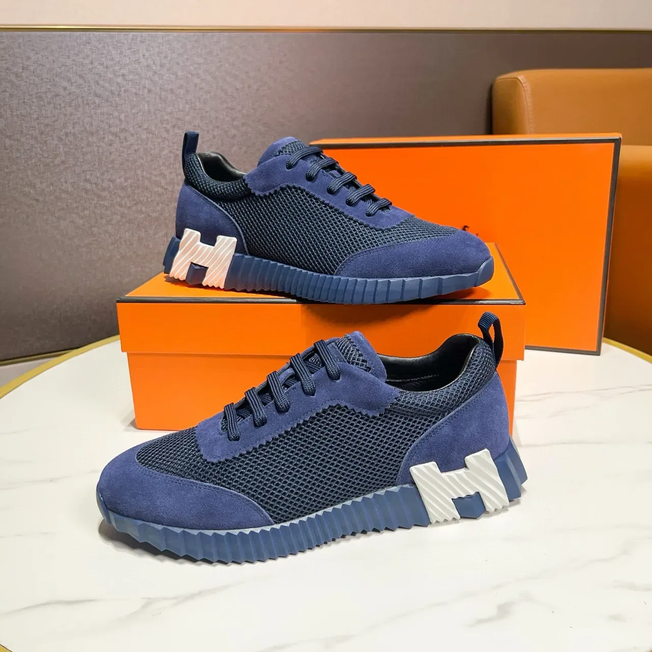 Hermès Oran Sneaker Navy Suede and Mesh Lifestyle Sneakers 4
