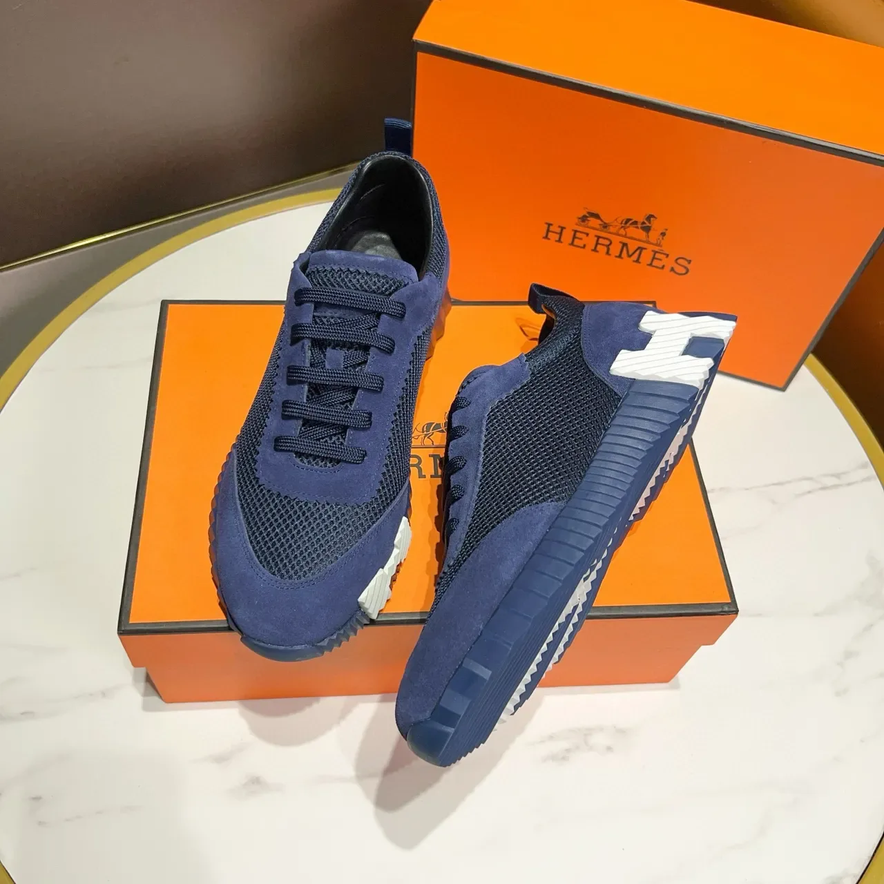 Hermès Oran Sneaker Navy Suede and Mesh Lifestyle Sneakers 5
