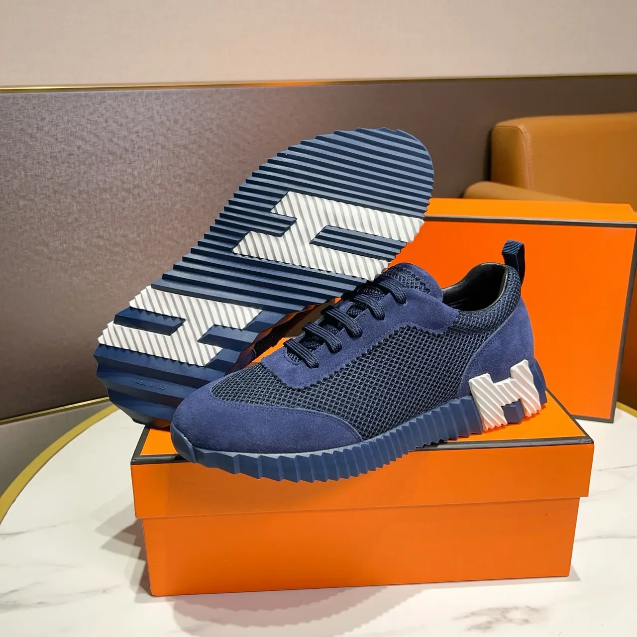Hermès Oran Sneaker Navy Suede and Mesh Lifestyle Sneakers 6