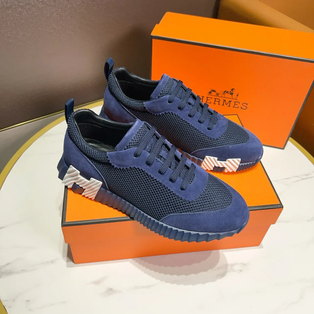 Hermès Oran Sneaker Navy Suede and Mesh Lifestyle Sneakers 7