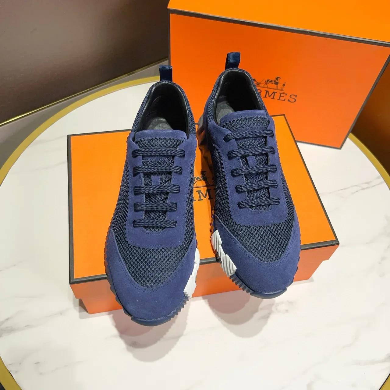 Hermès Oran Sneaker Navy Suede and Mesh Lifestyle Sneakers 8