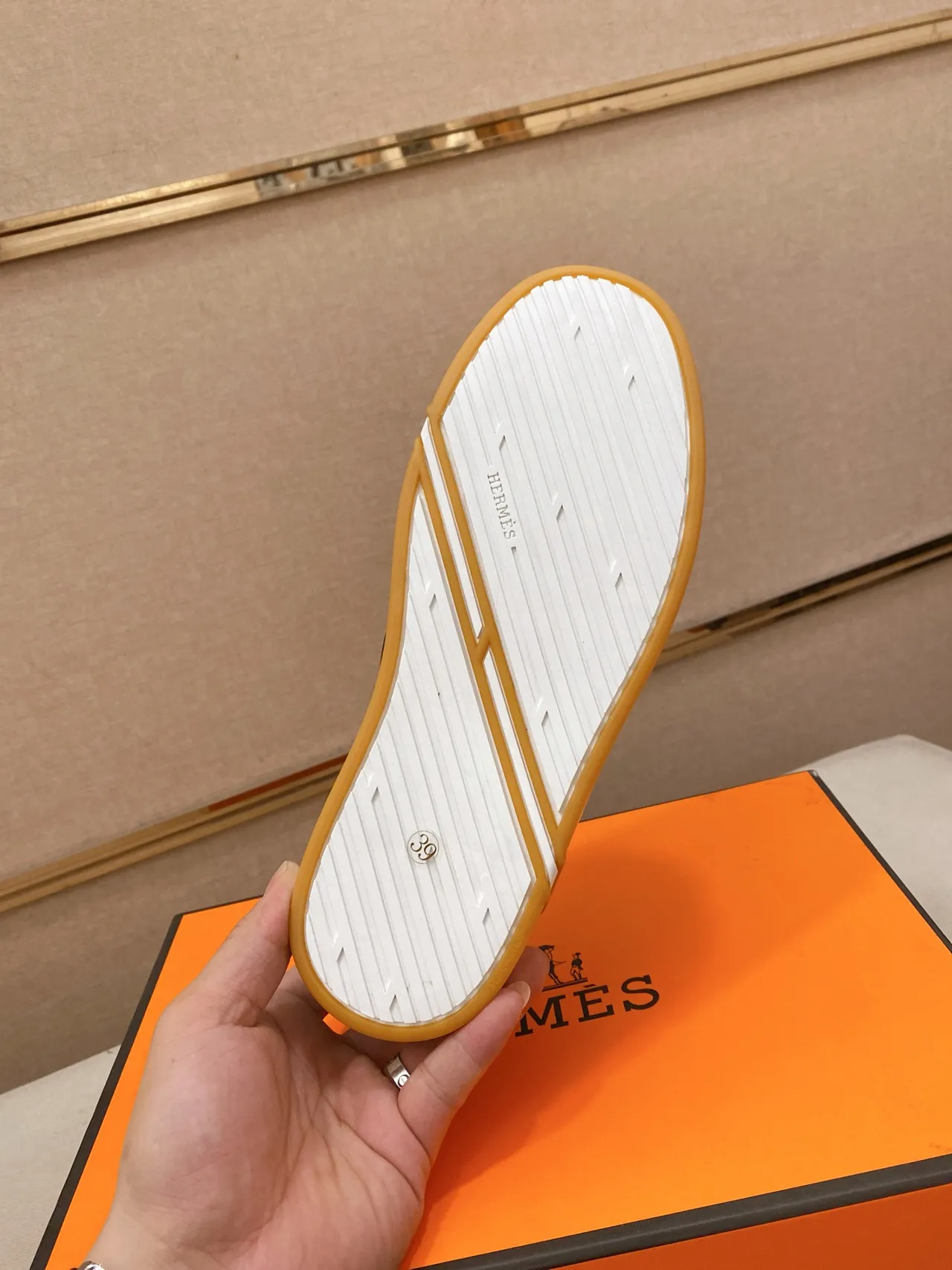 Hermès Oran White Gold Slip-On Clean Leather Lifestyle Sneakers 2