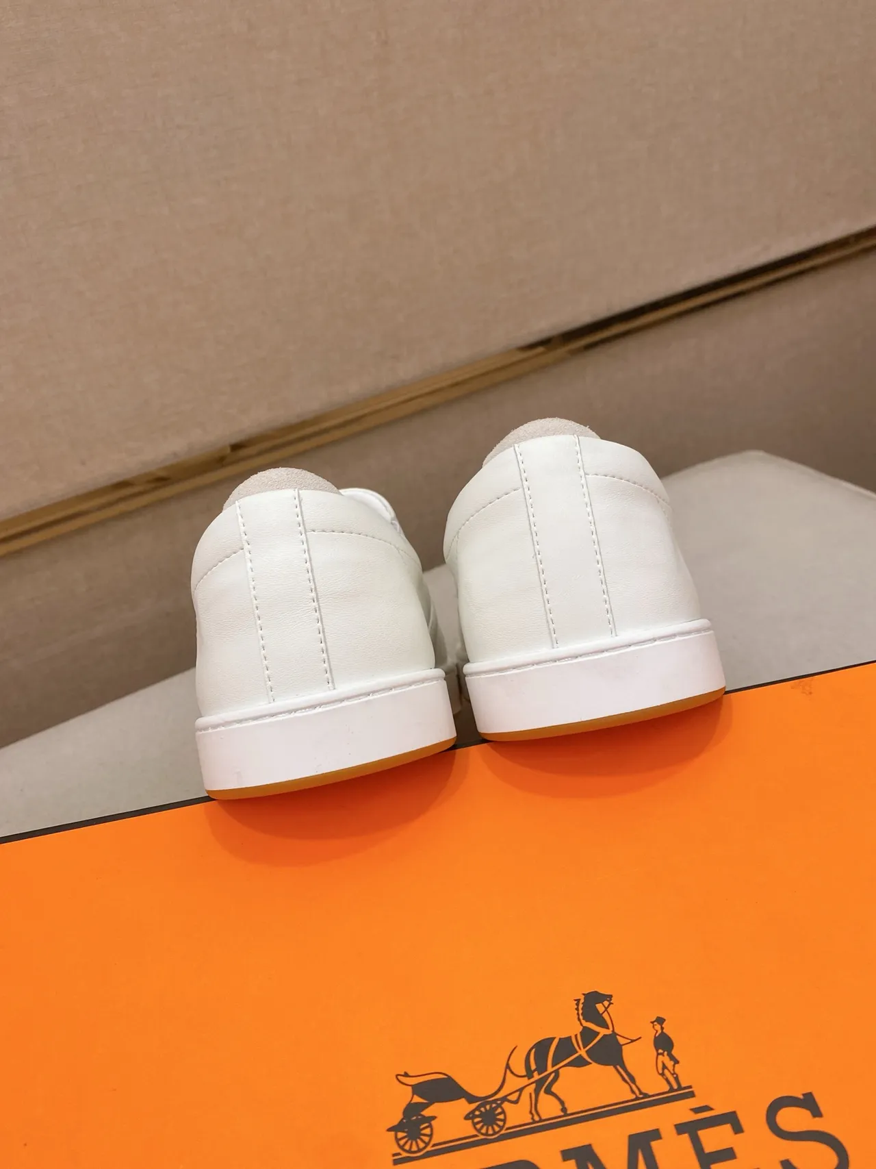Hermès Oran White Gold Slip-On Clean Leather Lifestyle Sneakers 3