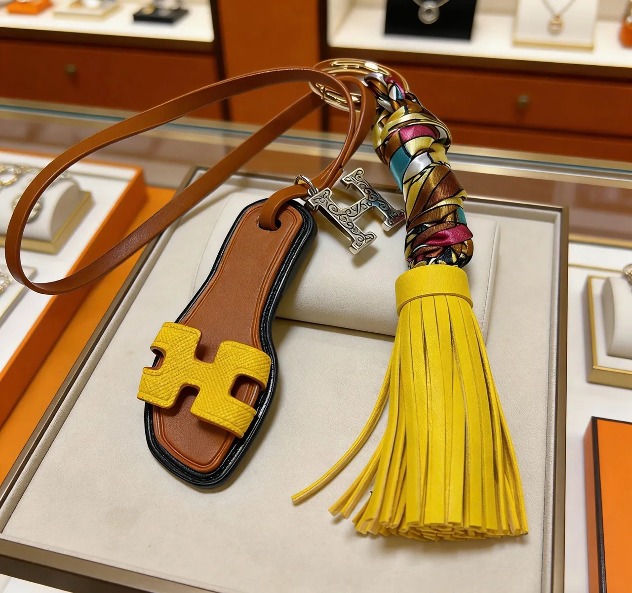 Hermès Oran Yellow Brown H-Shaped Strap Leather Tassel Casual Sandals 4